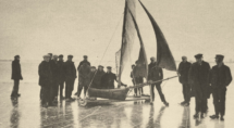 Zeilen met ijsschuiten op het Zwarte Water in 1929.